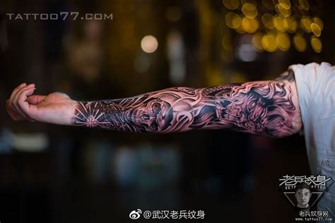 武汉专业纹身店：花臂半胛般若佛头鳌鱼纹身图案作品