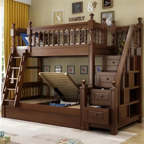 全实木上下床双层床两层高低床成年双人床上下铺木床小户型子母床-淘宝网