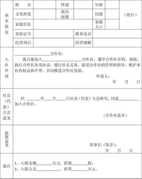 农民专业合作社入社申请表 - 范文118