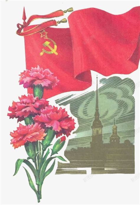 苏联红旗与鲜花莫斯科png图片免费下载-素材7yiUPeaUk-新图网