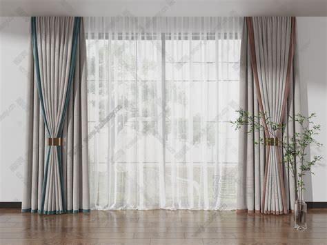 新中式窗帘模型素材-三维家模型素材库