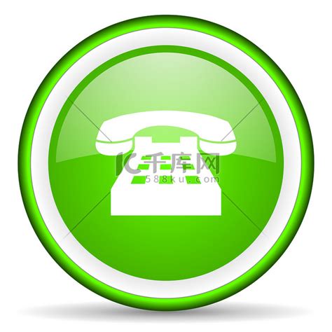 白色背景上的电话绿色光泽图标高清摄影大图-千库网