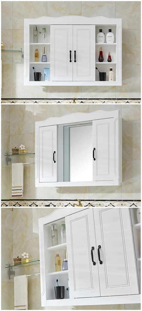 美式实木浴室隐藏式镜柜卫生间橡木移门风水镜子带置物架储 ...