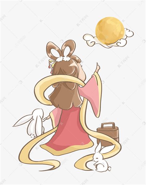 嫦娥抱着玉兔奔月的简笔画