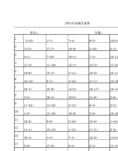 20以内的加减法怎么写