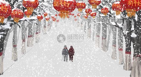 北方夜晚下雪的场景